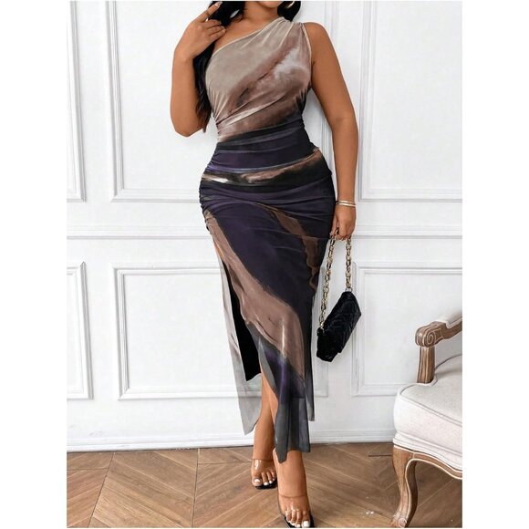 Plus Size Women's Tie Dye Sleeveless Maxi Dress with Slit Mesh Style - Picture 5 of 6